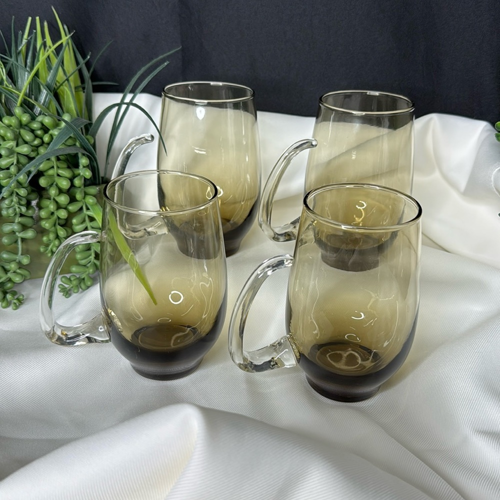 Set of 4 Vintage Libbey Tempo smokey Brown tankard / beer mug / glass Mug